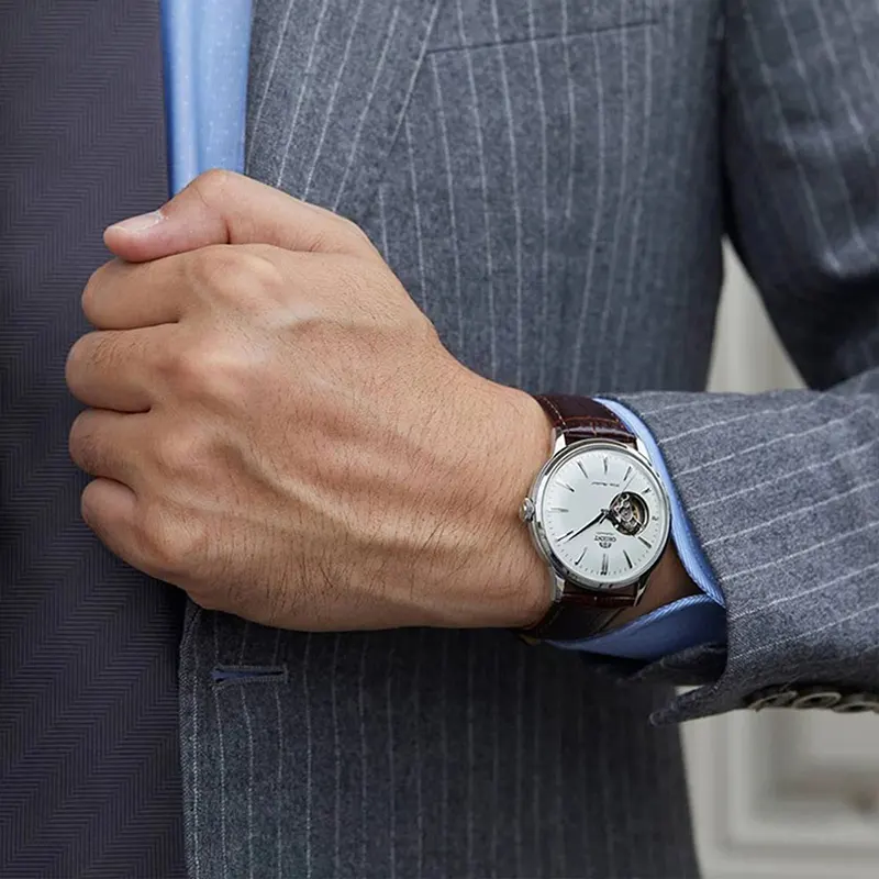 Orient Bambino Open Heart White Dial Men's Watch- RA-AG0002S